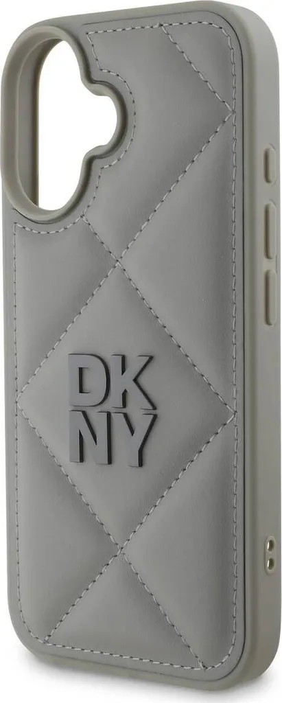 Étui iPhone 16 Plus Gris DKNY Stack Logo - Texture Matelassée Premium - 2