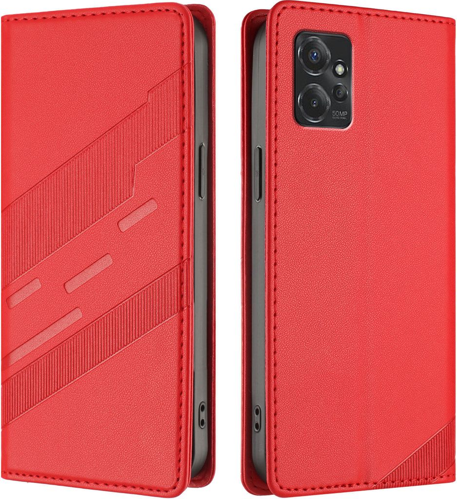 Hülle für Motorola Moto G Power 5G 2023, Kunstleder Brieftaschen Handyhülle mit Kartenfach und Standfunktion Rot