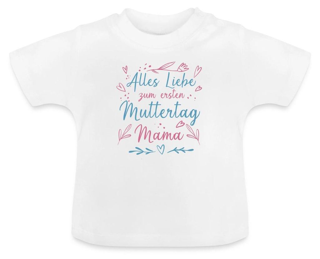 Spreadshirt Erster Muttertag | Alles Liebe Zum Ersten Muttertag Baby Bio-T-Shirt mit Rundhals, 3-6 Monate, Weiß