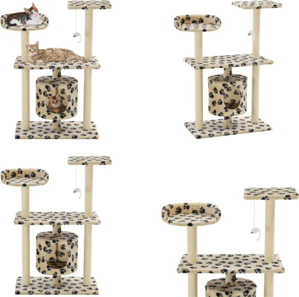 vidaXL Katzen Kratzbaum Sisal 95 cm Beige Pfoten Aufdruck - Kratzbaum - Kratzbäume - Katzenbaum - Katzenbäume