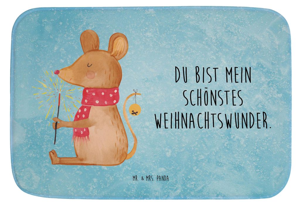 Mr. & Mrs. Panda Badläufer Maus Weihnachten - Eisblau - Geschenk, Badezimmerteppich, Weihnachtsgruß, Bad Fußmatte, Weihnachtswunder, Weihnachtsm...
