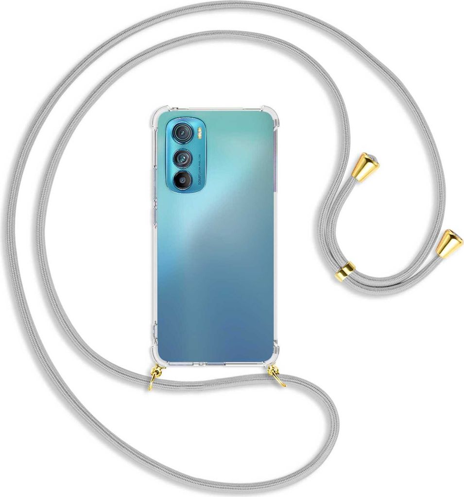 Handykette Backcover-Schutzhülle mit Band (Metall goldfarben) für Motorola Edge 30 5G - silbergrau