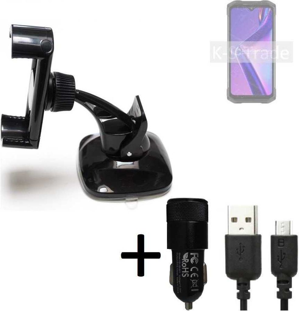K-S-Trade Halterung kompatibel mit Doogee S98 Windschutzscheibe / Armaturenbrett + LADEGERÄT mit Mico USB Kabel Autohalterung KFZ Halter