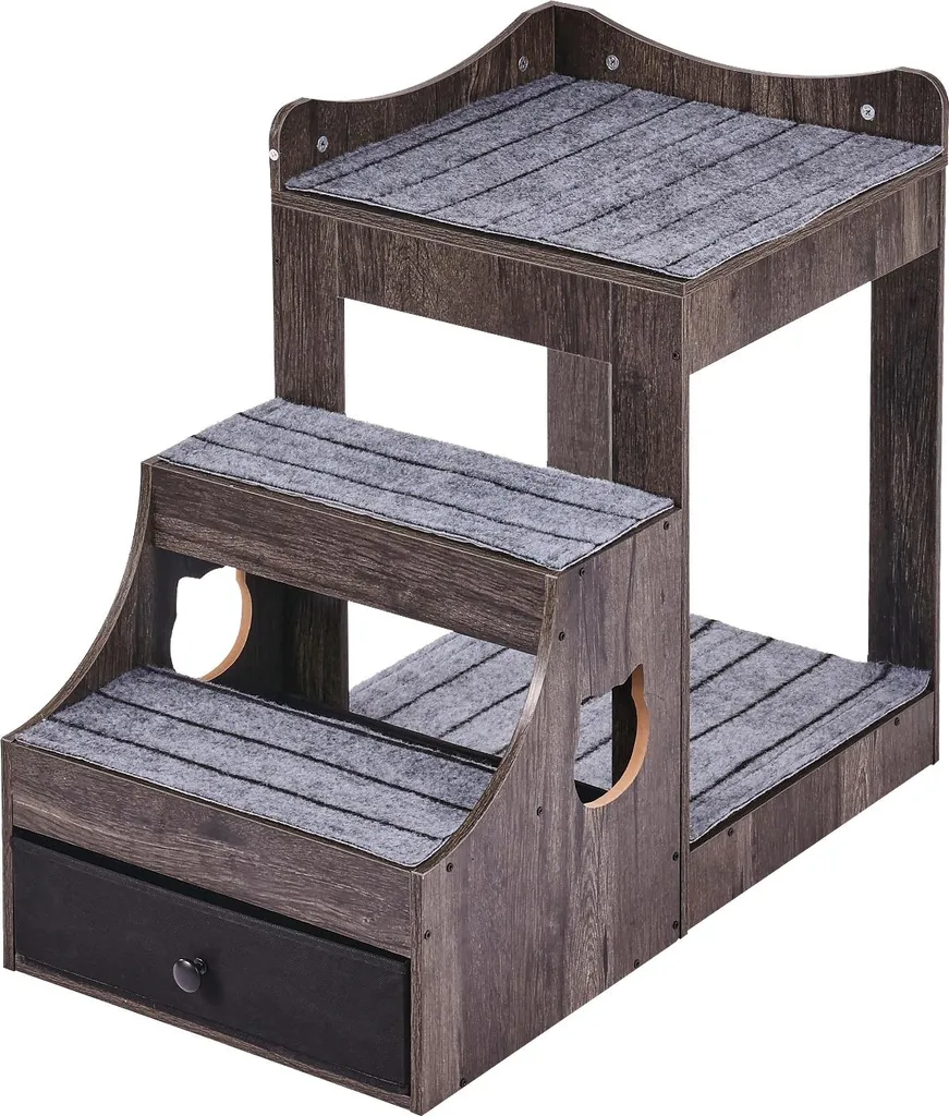 Lit Superposé pour Animaux avec Escalier Amovible et Coffres de Stockage