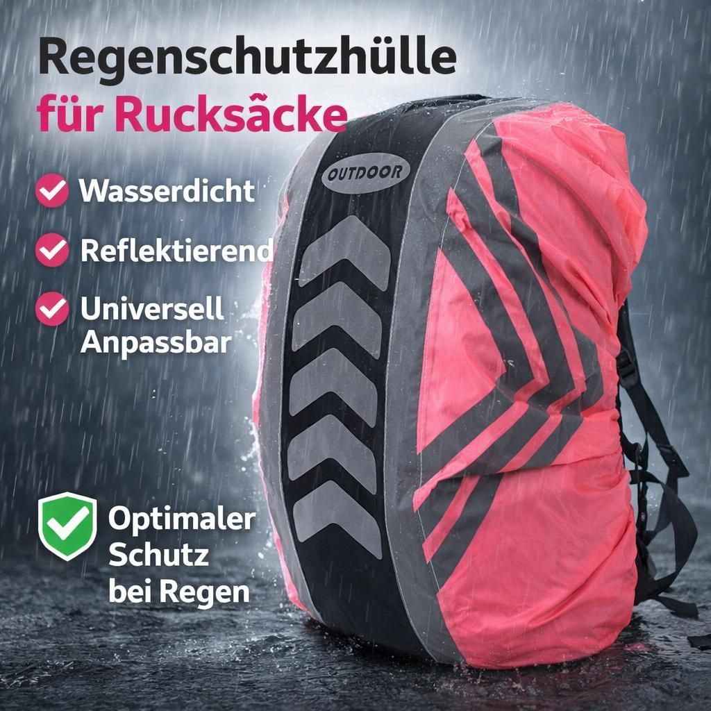 Rucksack und Schulranzen Regenhülle 100% wasserdicht – Reflektierend & gut sichtbar – Ideal für Fahrrad, Wandern & Schule – rosa Größe S