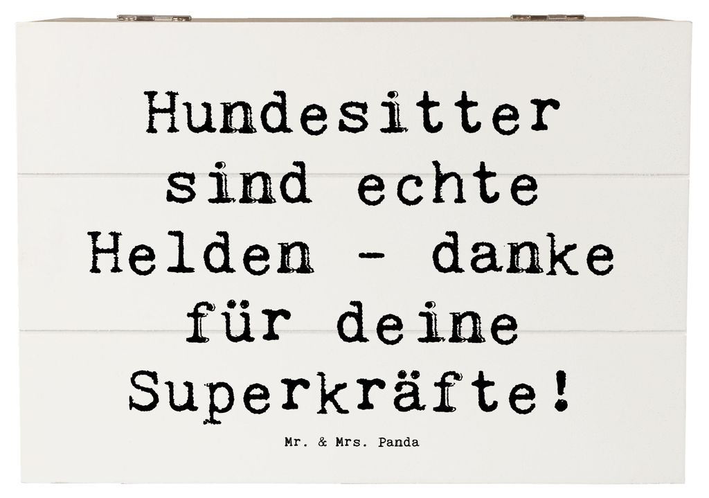Mr. & Mrs. Panda Holzkiste Spruch Hundesitter Helden 22 x 15 cm - Weiß - Geschenk, Herzlichen Dank, Dankeschön, Aufmerksamkeit, holzkästchen, Da...