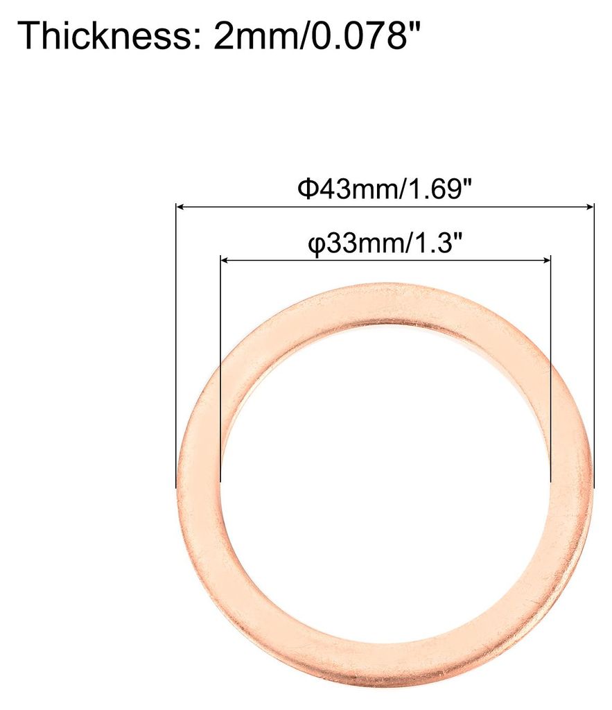 6 Stš¹ck Flache Kupferdichtungen, 33x43x2mm Kupfer Flache Metrische Dichtungsringdichtungen fš¹r Hydraulikarmaturen Schraube Bolzen Mutter Elek...