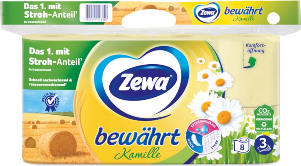 Zewa bewährt Kamille mit Kamillenduft in gelben Federmuster Produktbild 