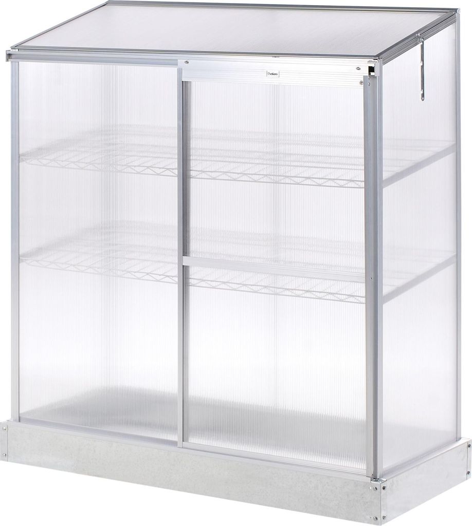 BELIANI Mini-Gewächshaus Silber Aluminium u. Polycarbonat 4 mm 59x129x142 cm mit Schiebetür Dachfenster UV-Schutz für Balkon Terrasse Garten