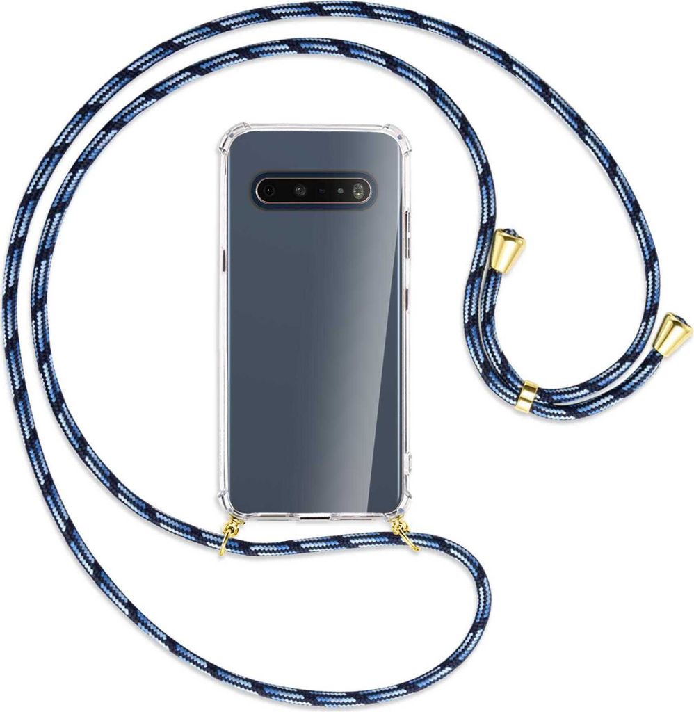 Handykette Backcover-Schutzhülle mit Band (Metall goldfarben) für LG V60 ThinQ - Blautöne