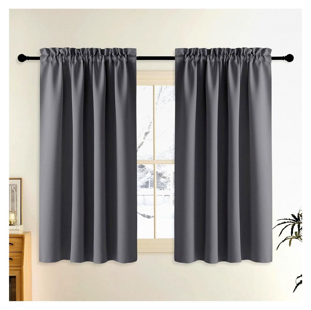 Thermovorhänge mit Stangedurchzug 2er Set H 160 x B 140 cm Schlafzimmer Gardinen Blickdicht Grau Verdunklungsvorhänge