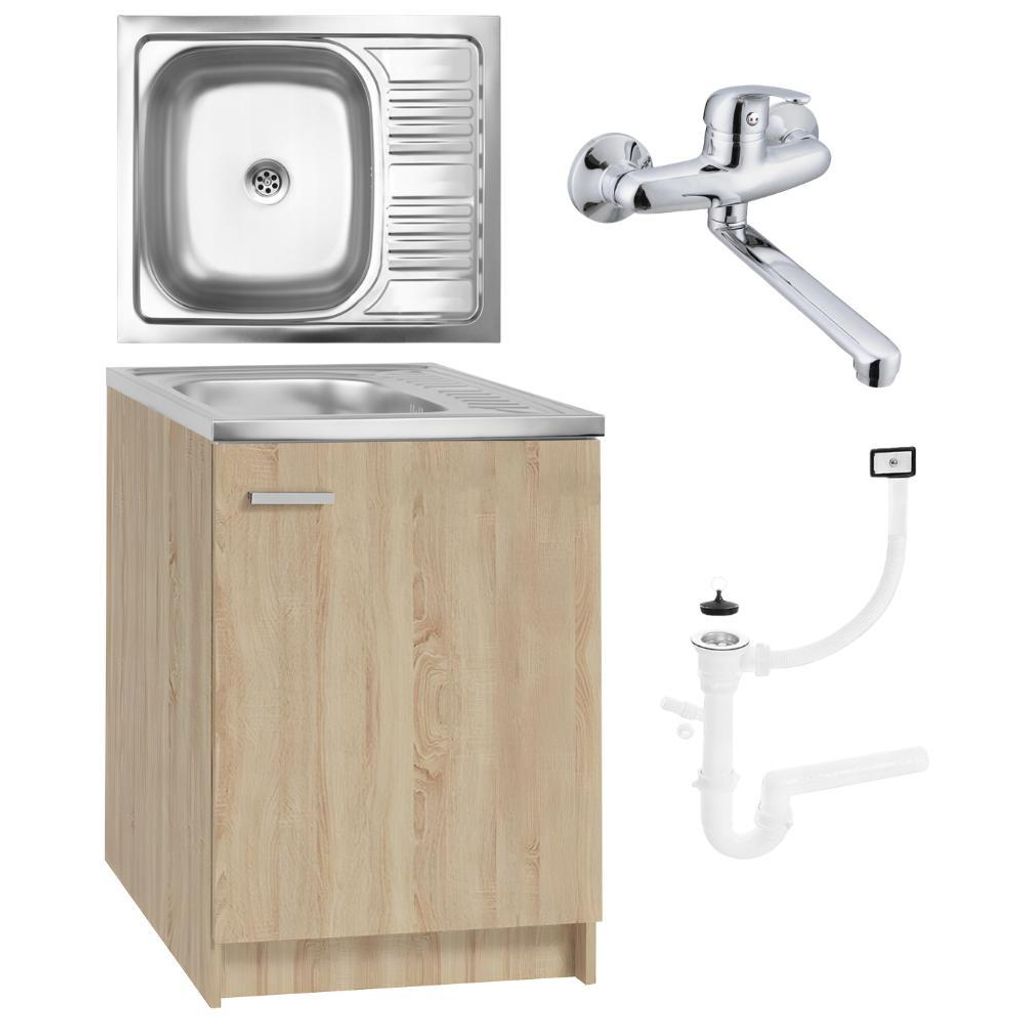 Stamar | Küchenschrank, mit Deante Spüle, Eiche Sonoma, 60x50 cm, mit Armatur und Siphon