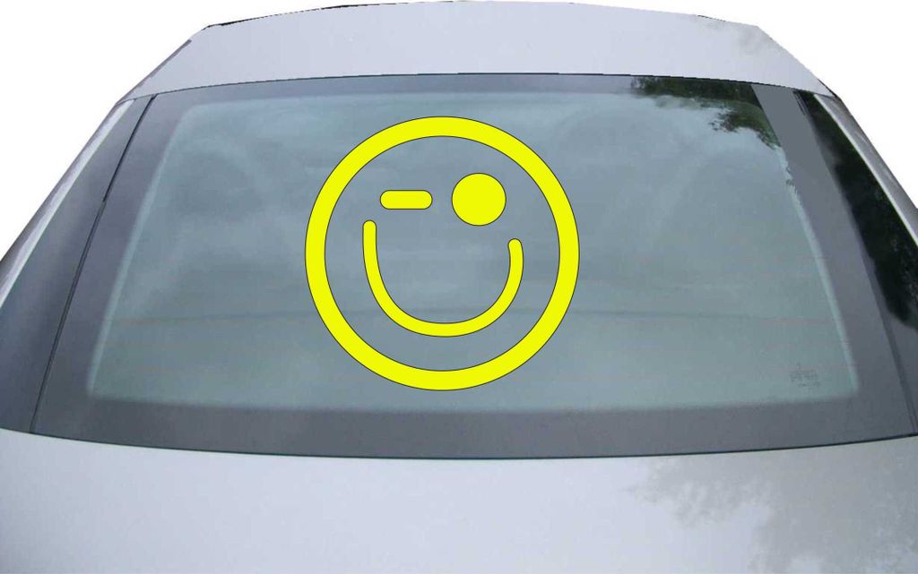 Indigos UG - Aufkleber Heckscheibe & Motorklappe DE2488 - neongelb - 600x600 mm - Zwinker - Smiley - Auto Scheiben Fenster Heckklappe Tuning Racing...