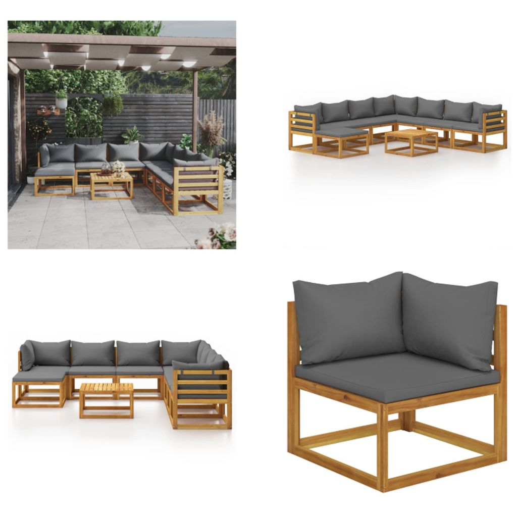vidaXL 9 tlg. Garten Lounge Set mit Auflagen Massivholz Akazie - Garten-Lounge-Set - Garten-Lounge-Sets - Modulares Sofa-Set - Modulare Sofa-Sets