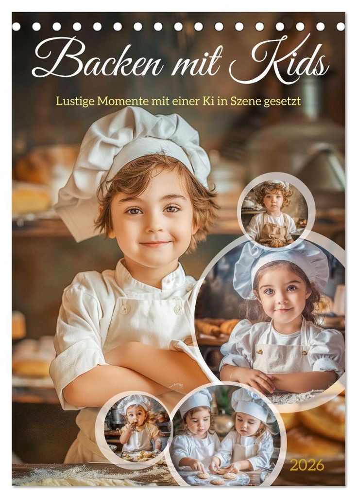 Backen mit Kids (Tischkalender 2026 DIN A5 hoch), CALVENDO Monatskalender: In diesem unterhaltsamen und lustigen Kalender, entdecken Kinder die Freude