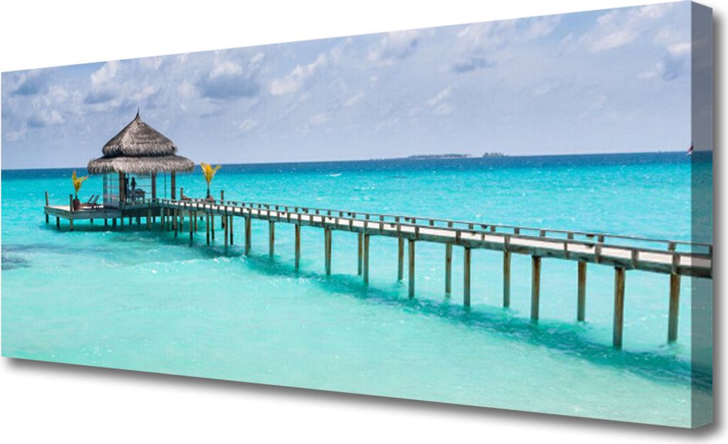Tulup Leinwand-Bilder 125x50 Wandbild Canvas Kunstdruck Meer Brücke Architektur