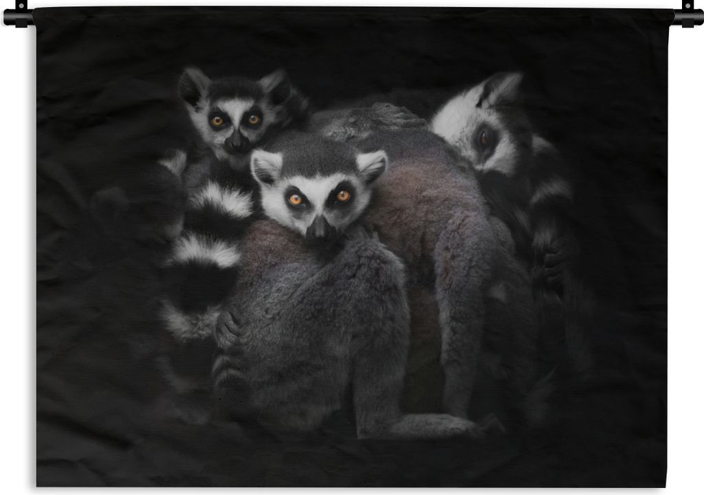 MuchoWow Wandteppich Wandbehang Tiere - Lemur - Schwarz - Weiß - Porträt 150x112.50 cm Tapisserie Dekoration Wandtuch - Wanddecke - Wandteppiche