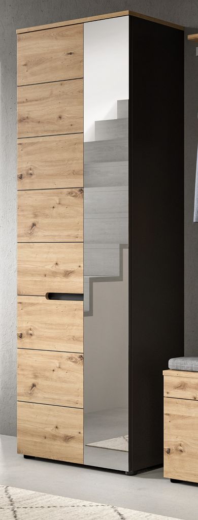 Garderobenschrank "Cooper" Eiche Artisan und grau, Schuhschrank mit Soft-Close