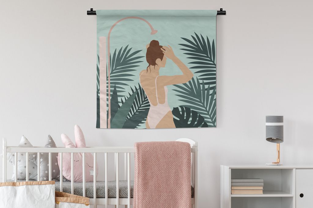 MuchoWow Wandteppich Wandbehang Sommer - Frau - Laub 90x90 cm Tapisserie Dekoration Wandtuch - Wandaufhänger