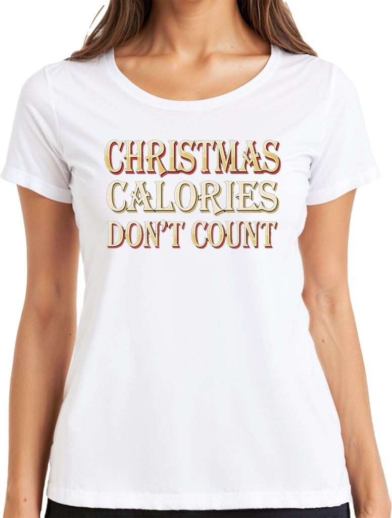Christmas Calories Don't Count Weihnachten lustig Geschenk Retro Damen T-Shirt, Weiß, L
