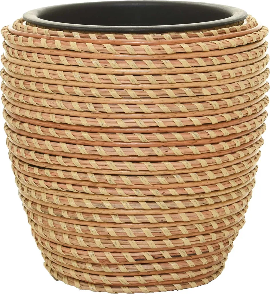Cache-pot rond en rotin naturel MASTELLO VIVANNO, bac à fleurs tressé
