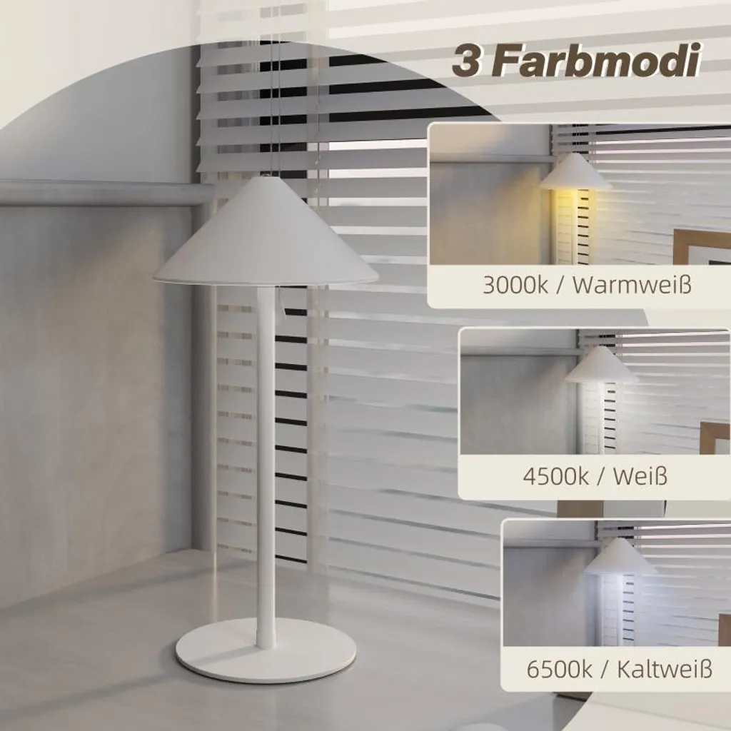 Lampe de Table Blanche Rechargeable USB A+C avec 3 Modes de Luminosité