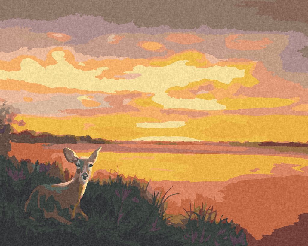 Zuty - Malen nach Zahlen - LIEGENDE RICKE UND SONNENUNTERGANG (D. RUSTY RUST), 40x50 cm, mit Keilrahmen (bereits gespannt)