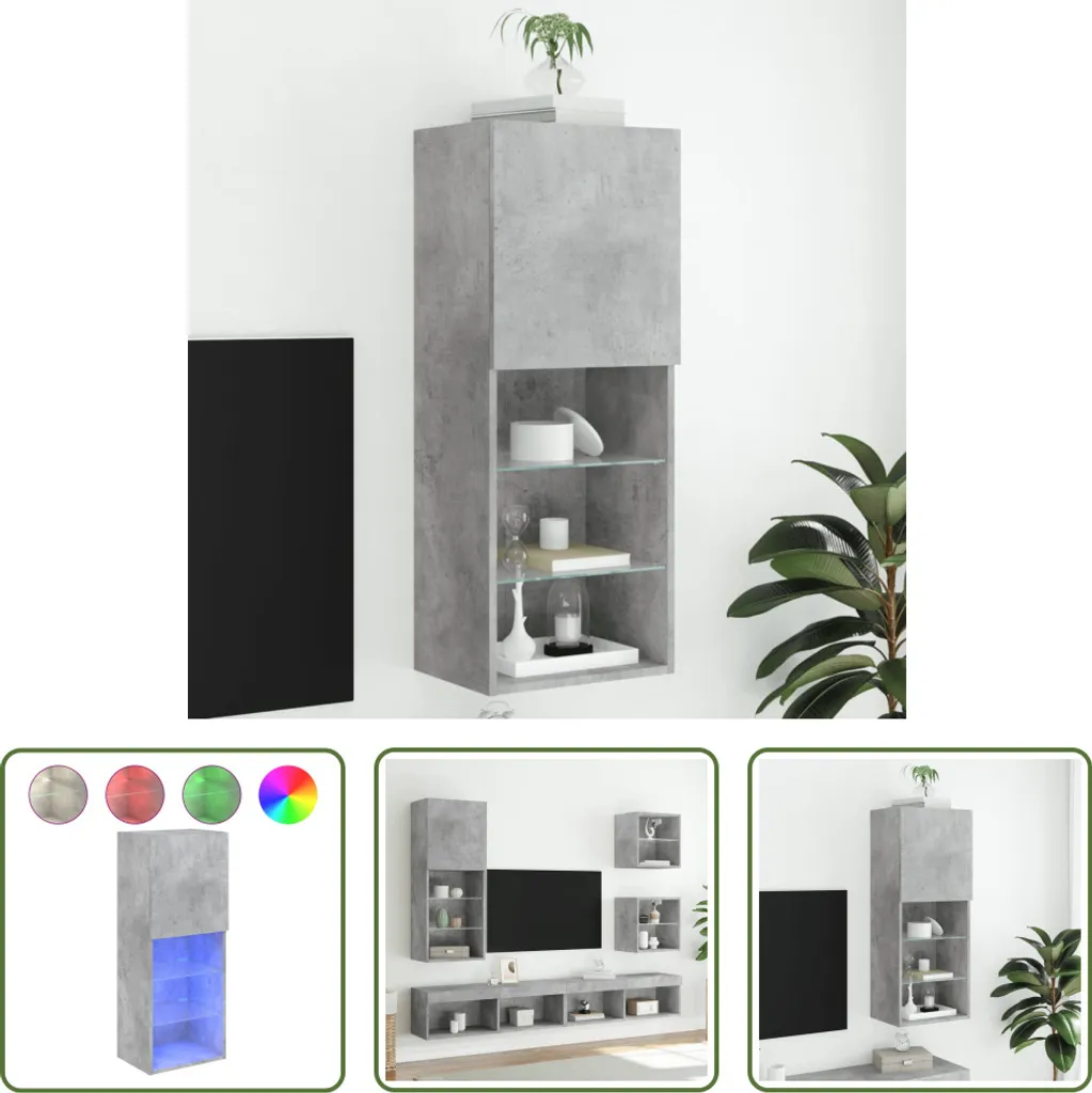 The Living Store Mobile TV con luci LED grigio cemento 40,5x30x102 cm