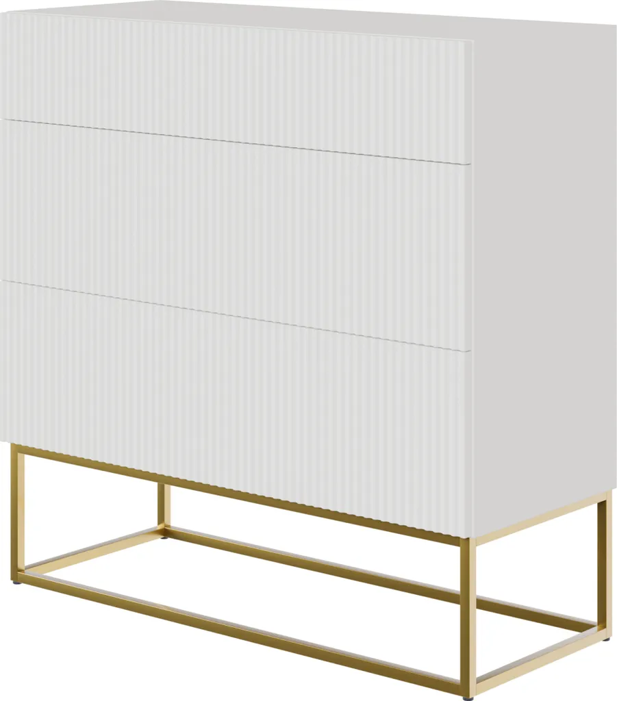 Commode 3 tiroirs blanche VELDIO design scandinave avec pieds dorés