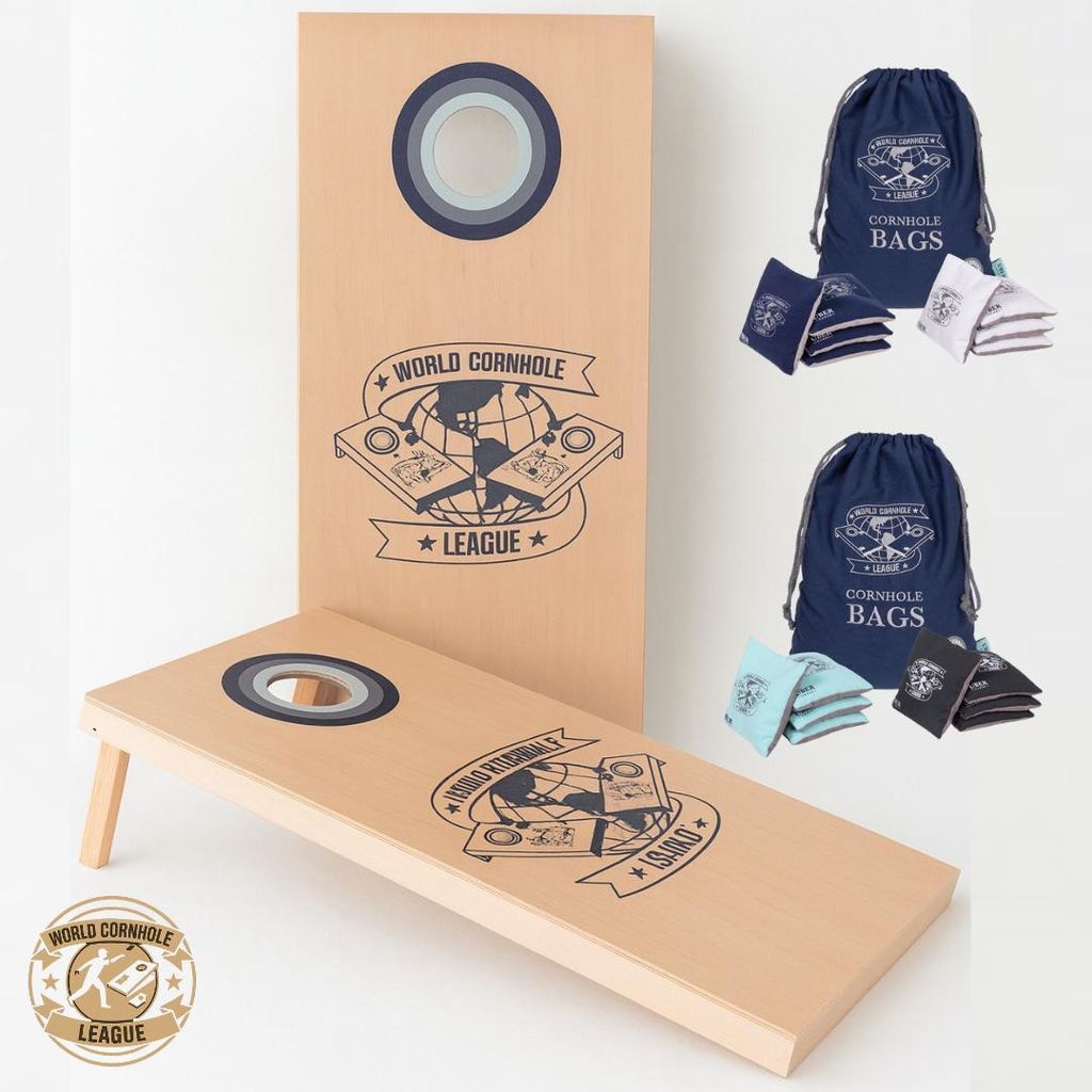 World Cornhole League – 120 x 60 cm großes Doppelbrett-Set - 100% Holz - 16 super Bean Bags - Ubergames