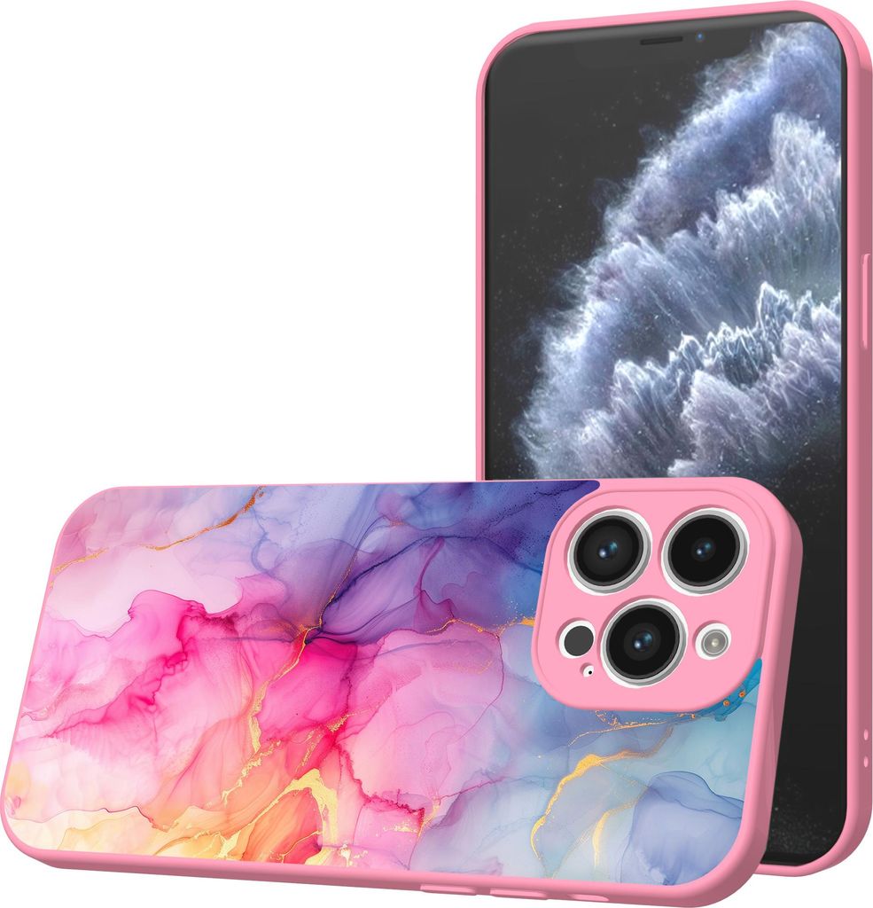 Smartphonica Handyhülle Geeignet für iPhone 11 Pro mit Regenbogen-Marmor-Druck - TPU Back Cover Case Regenbogen-Marmor-Design - Rosa