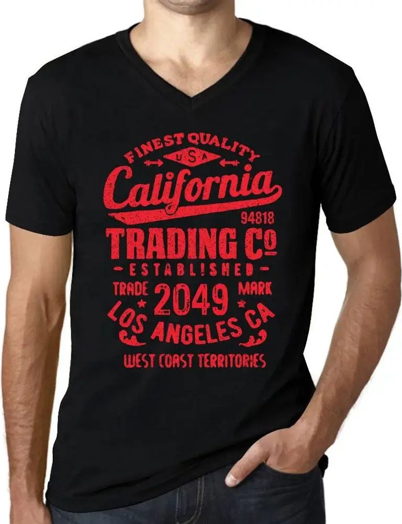 Herren Grafik T-Shirt V-Ausschnitt Handel in Kalifornien seit 2049 – California Trading Since 2049 – Öko-Verantwortlich Vintage Jahrgang Kurzarm