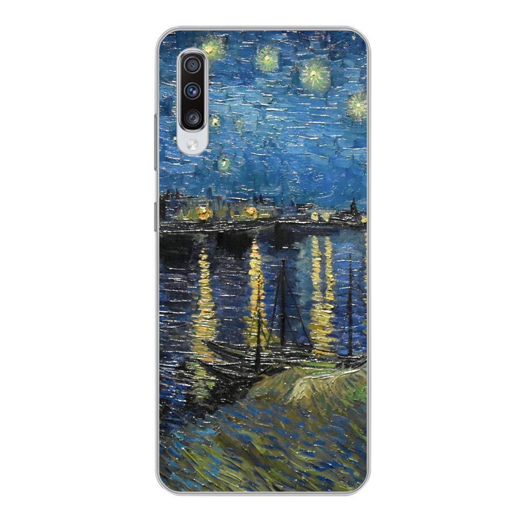 MuchoWow Handyhülle Schutzhülle Hülle für Samsung Galaxy A70 Sternennacht über der Rhone - Van Gogh - Kunst Silikon Softcase Handy Hülle - ...