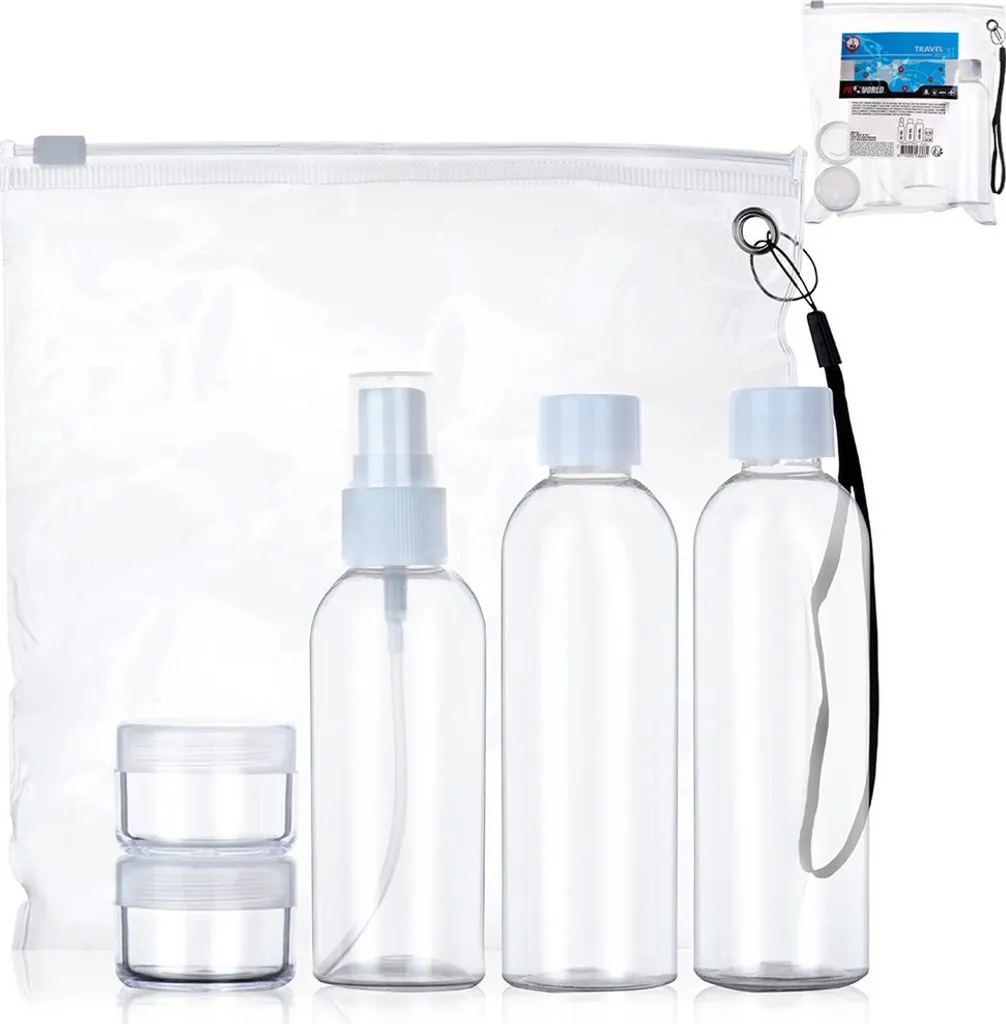 Set Viaggio Cosmetici 5 Elementi: Borsa Toilette e Flaconi Riutilizzabili