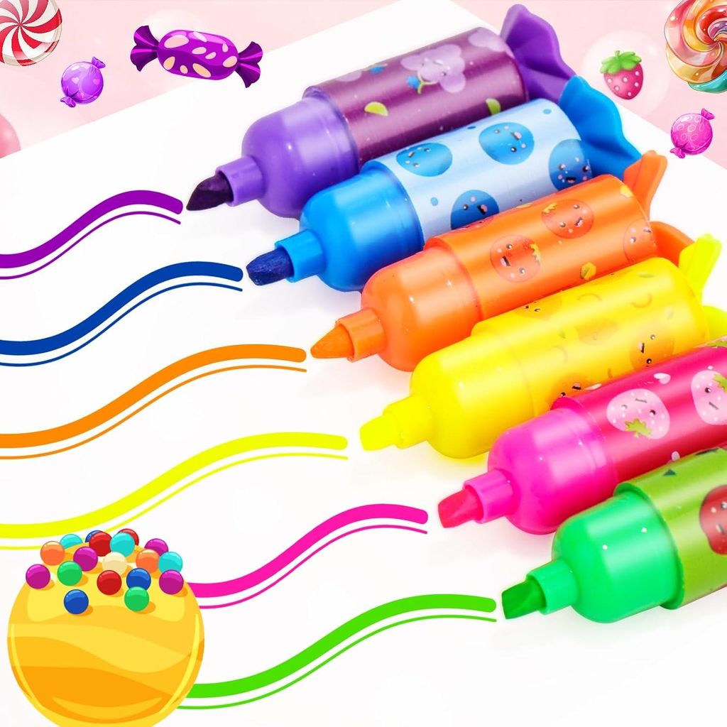 36er-Pack Mini-Markeerstifte - Set aus 6 Farben - Süßigkeiten-Thema - Markeerstifte für Kinder - Inklusive Mini-Highlighter-Stift