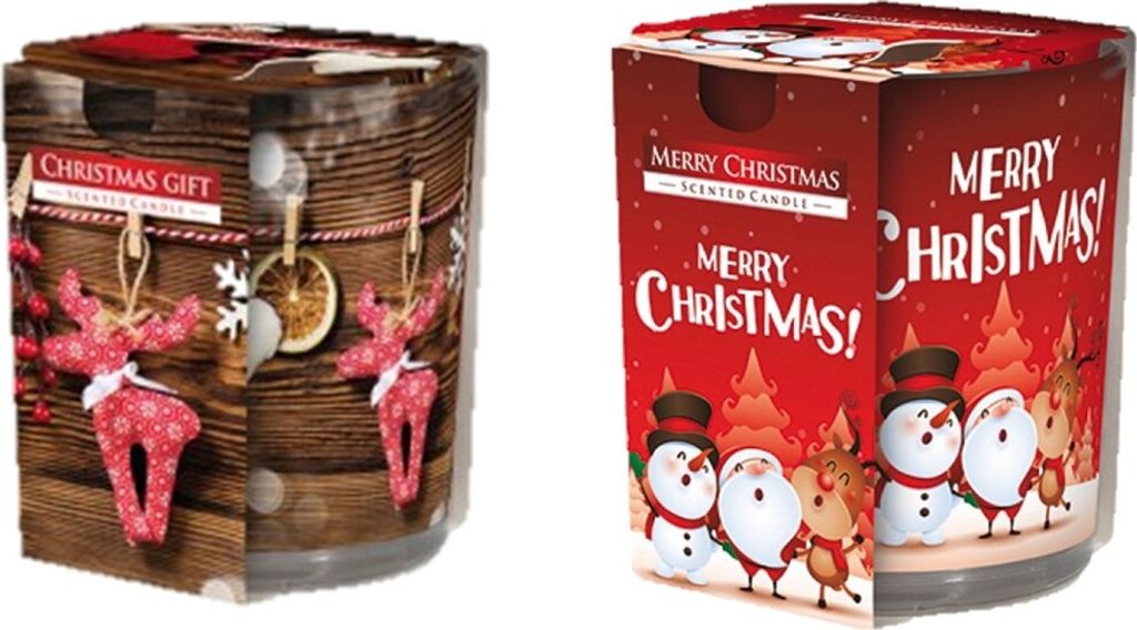 Duftkerzen 2er Set mit Zimtduft, 120g Wachs, im Motivglas 'Christmas Gift'