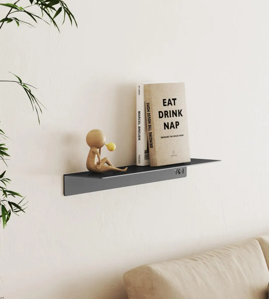 Gain de place : étagère murale métal noir mat fixation solide 40 cm T&B