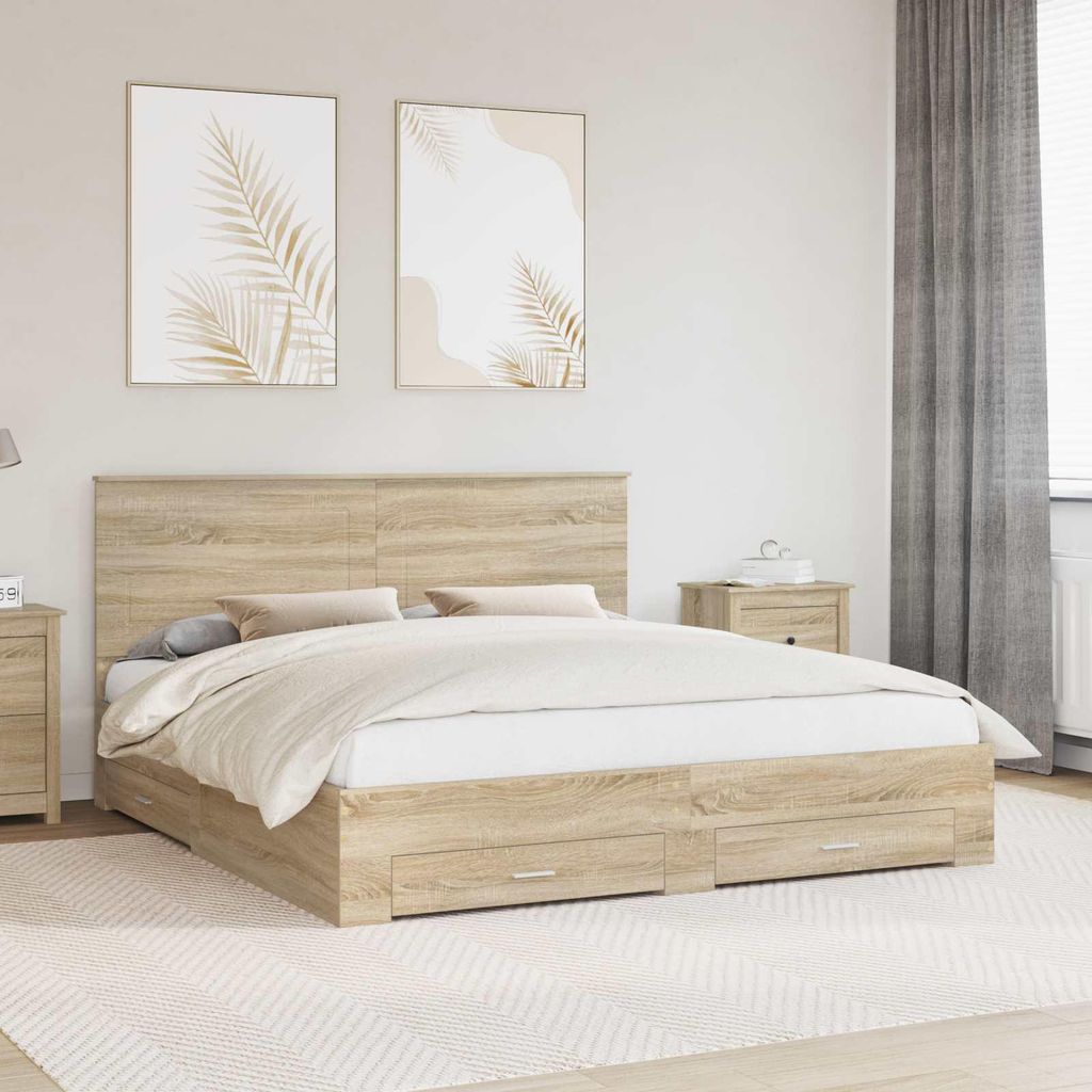 Maison Exclusive - Bettrahmen mit Kopfteil Sonoma-Eiche 200 x 200 cm Holzwerkstoff