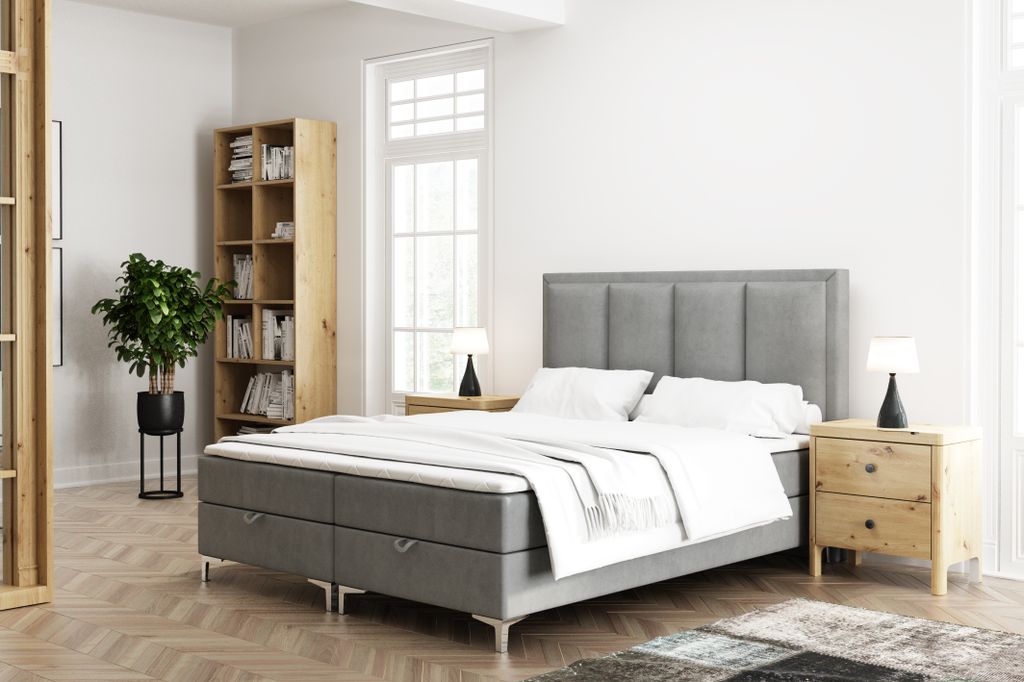 VELAR Boxspringbett mit bettkasten "MILO", 180 cm, Grau
