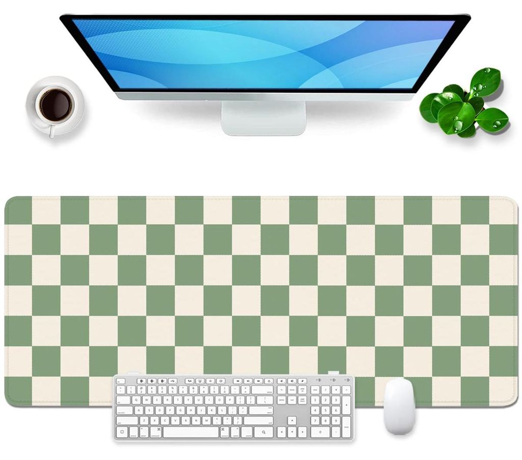 Großes grünes Gaming-Mauspad, Schreibtischunterlage im Bohème-Stil mit Gittermuster, Retro-Büroaccessoire, 80 x 30 cm (Bohème-Grün)