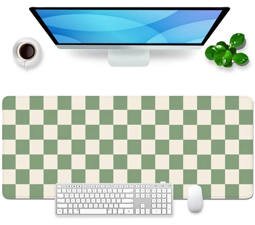 Tapis de bureau géant vert bohème pour clavier et souris, déco rétro