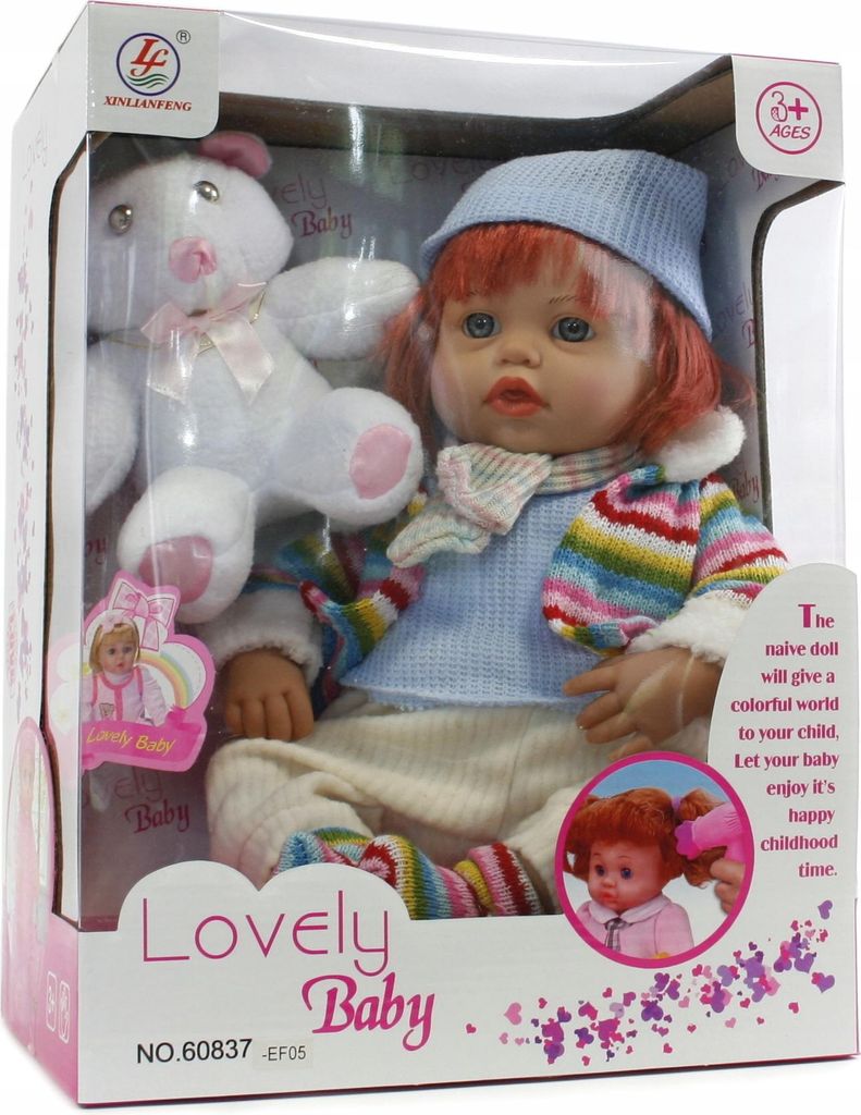 Große Baby Puppe mit Roten Haaren & Teddybär - Süßes Spielzeug Set mit Maskottchen