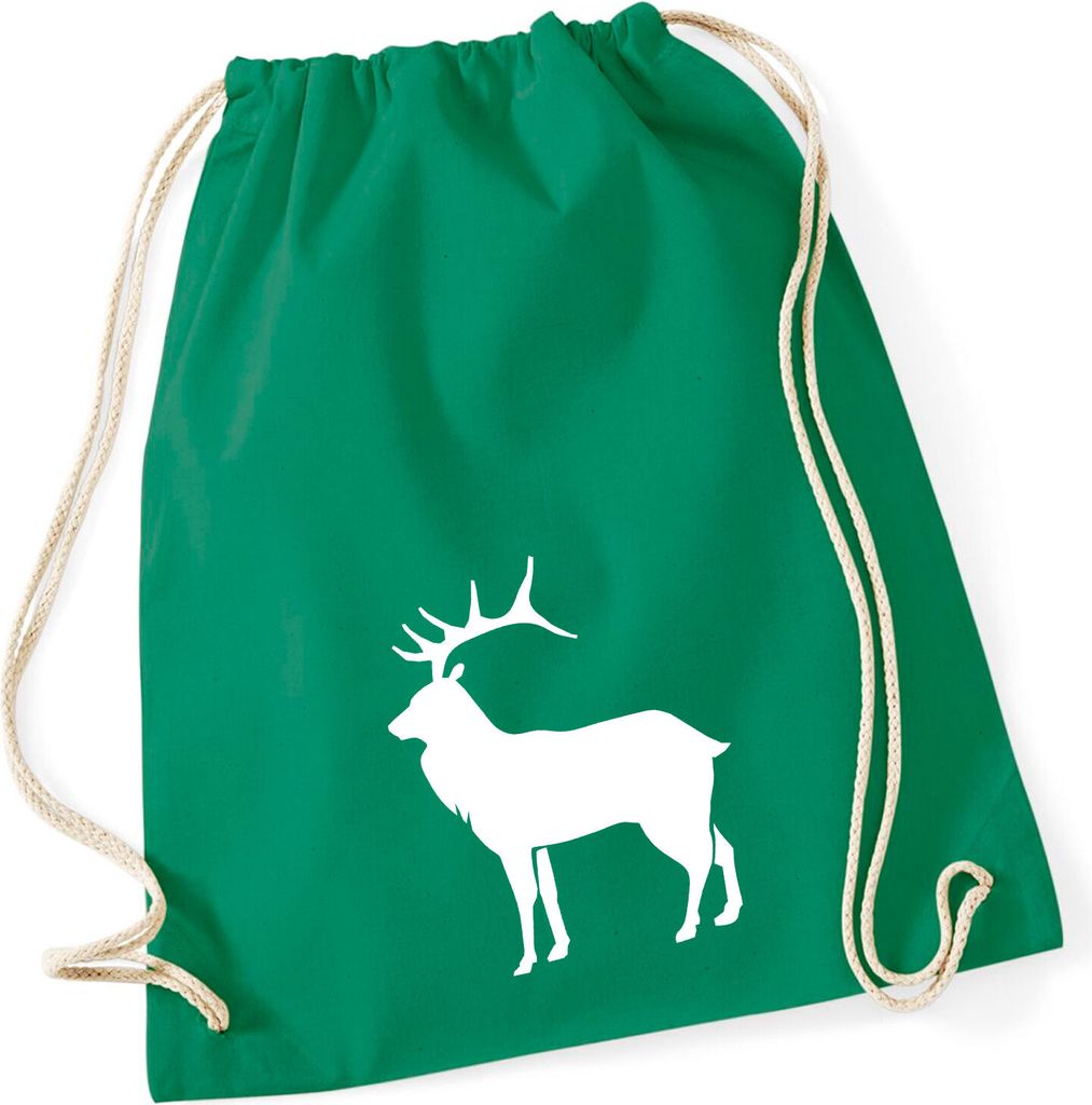 Huuraa Turnbeutel Hirsch Silhouette 12 Liter Kelly Green Baumwolle Rucksack Geschenkidee