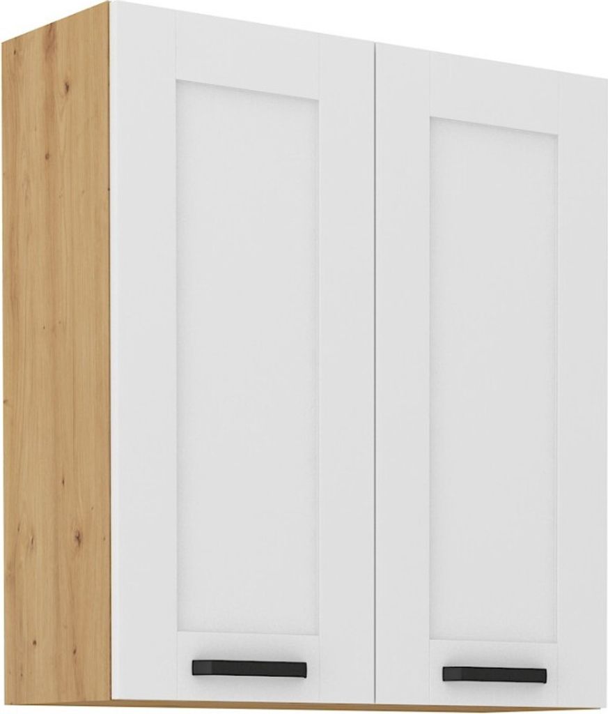 Hoher Oberschrank LAILI – Breite 80 cm, weiß / Eiche Artisan