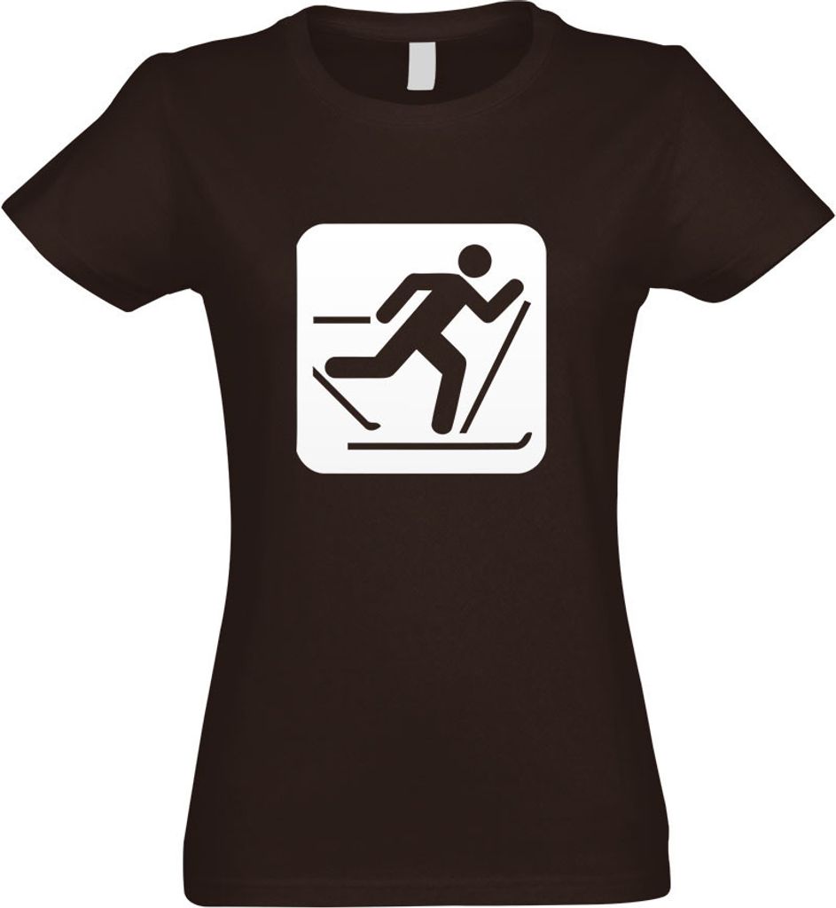 Kiwistar - T-Shirt tailliert - Damen - Chocolate - Skilaufen Schilaufen Piktogramme - mit Motiv Bedruckt - Funshirt Design - Sport - Freizeit - Dam...