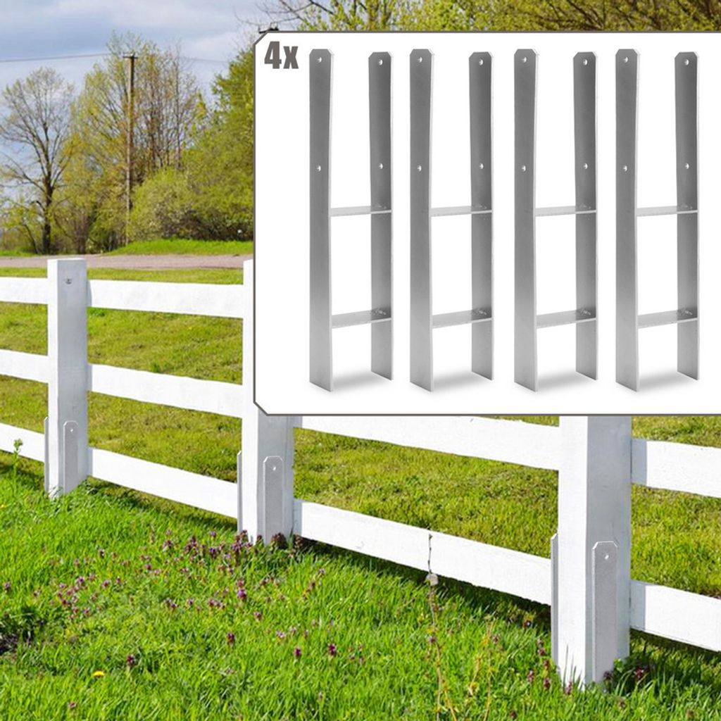 Hengda 4 Stück Pfostenanker 121MM H-Pfostenträger H-Anker 600 mm Länge Pfostenschuh für Carport Silber