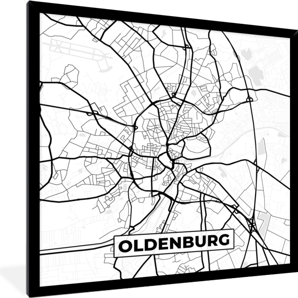 MuchoWow Gerahmtes Poster Stadtplan - Stadtplan von Oldenburg - Karte 40x40 cm - Poster mit Schwarzem Bilderrahmen Wandposter Rahmen Foto Bilder ...