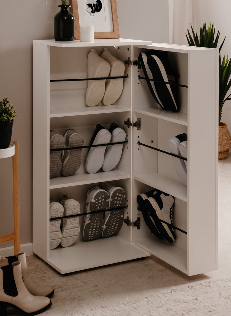Schuhschrank "Logu" in weiß 50 x 110 cm, aufklappbar für 12 Paar Schuhe
