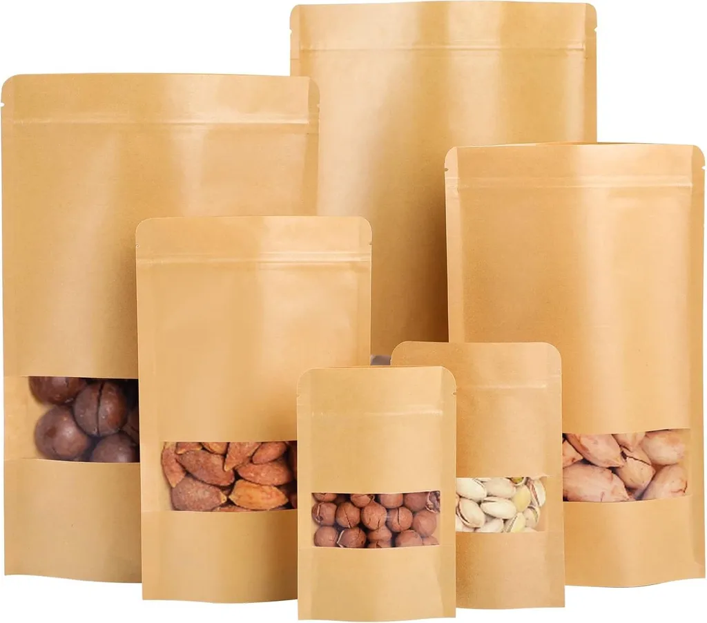 Allecto Premium 50 Sachets Kraft avec Fenêtre et Fermeture Zip Hermétique