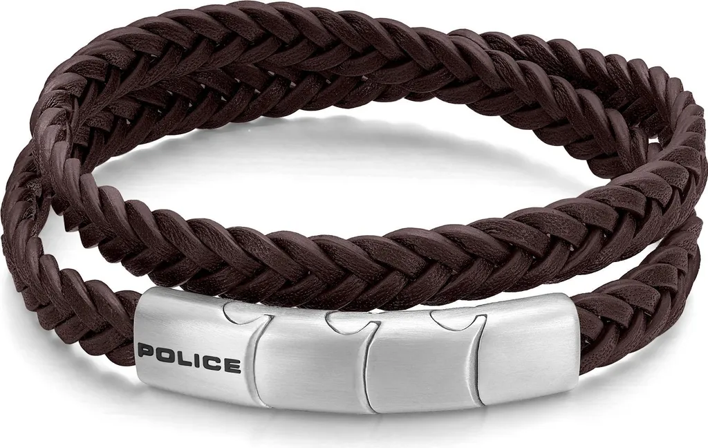Bracelet Homme en Cuir Noir et Acier Police Braid PEAGB0037403 Chic